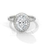 Oval Cut Diamond Halo Engagement Ring with Pave Band in 14K Solid Gold