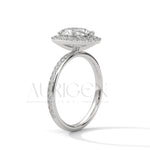 Oval Cut Diamond Halo Engagement Ring with Pave Band in 14K Solid Gold