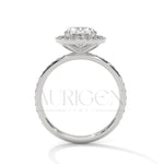 Oval Cut Diamond Halo Engagement Ring with Pave Band in 14K Solid Gold