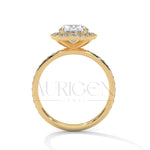 Oval Cut Diamond Halo Engagement Ring with Pave Band in 14K Solid Gold