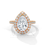 Classic Pear Shaped Halo Engagement Ring with Diamond Accents