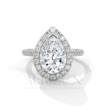 Classic Pear Shaped Halo Engagement Ring with Diamond Accents