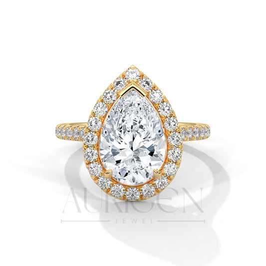 Classic Pear Shaped Halo Engagement Ring with Diamond Accents
