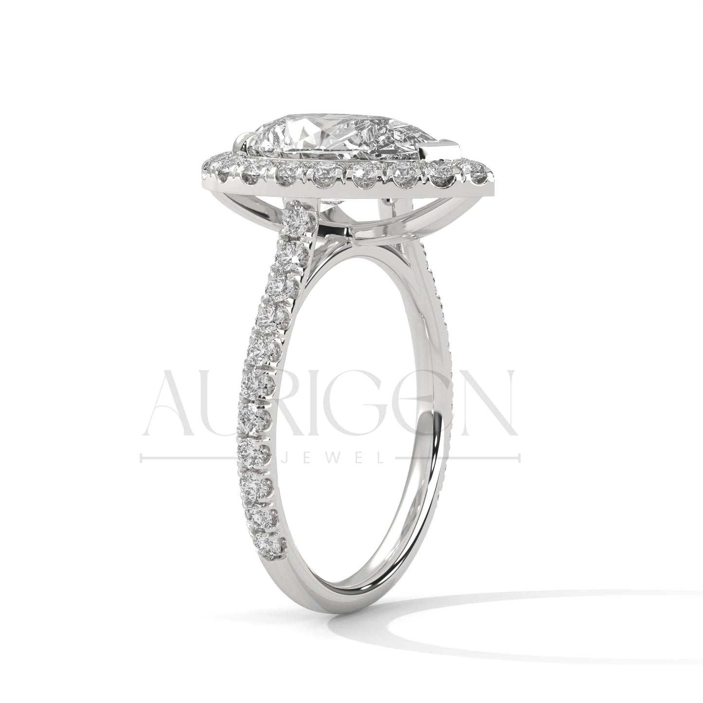 Classic Pear Shaped Halo Engagement Ring with Diamond Accents