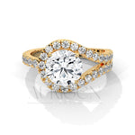2 Ct Round Diamond Halo Ring with Split Shank in 14K Solid Gold