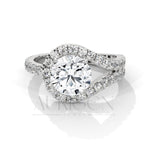 2 Ct Round Diamond Halo Ring with Split Shank in 14K Solid Gold