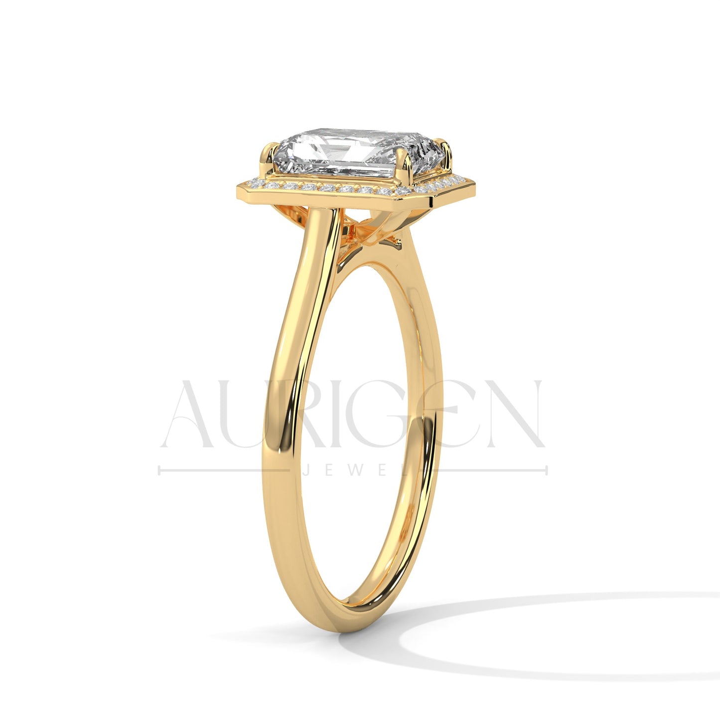 The Regal Radiance – 2.00 CT Emerald Cut Moissanite Halo Diamond Ring in 14K Solid Gold