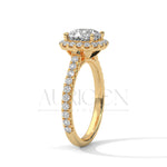 Luxurious Cushion Cut Engagement Ring with Halo and Pave Diamonds In 14K Solid Gold Ring