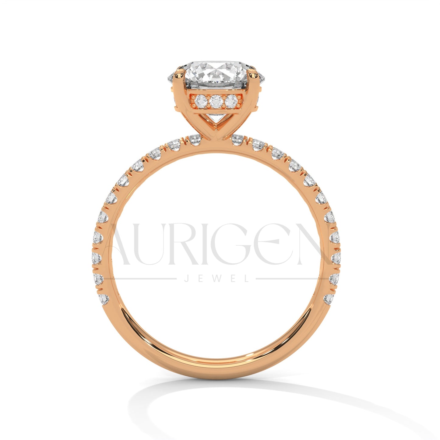 2.0 CT Round Brilliant Cut Diamond Pave Engagement Ring in 14K Solid Gold