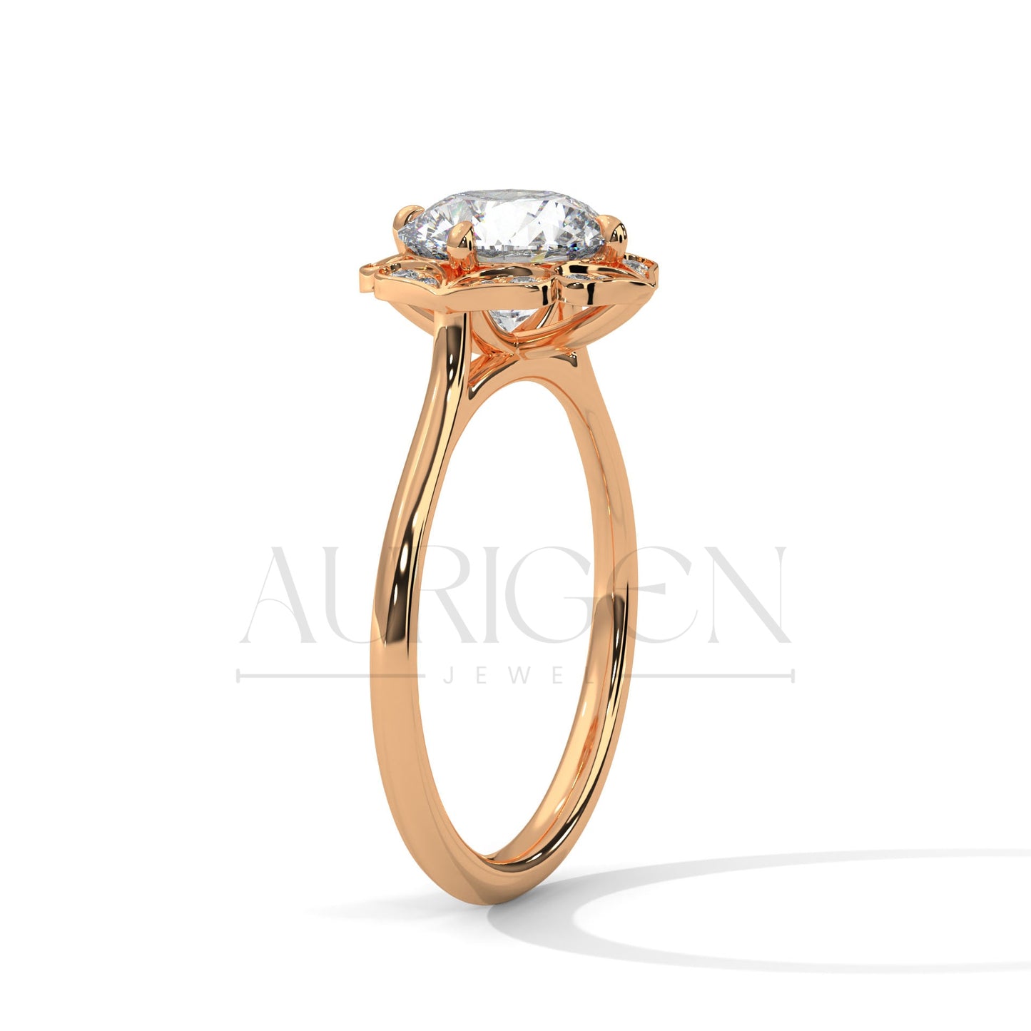 Floral Halo 2.00 CT Round Cut Diamond 14K Solid Gold Engagement Ring