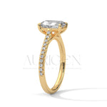 Timeless Emerald Cut Moissanite Ring with Pave Diamond Band
