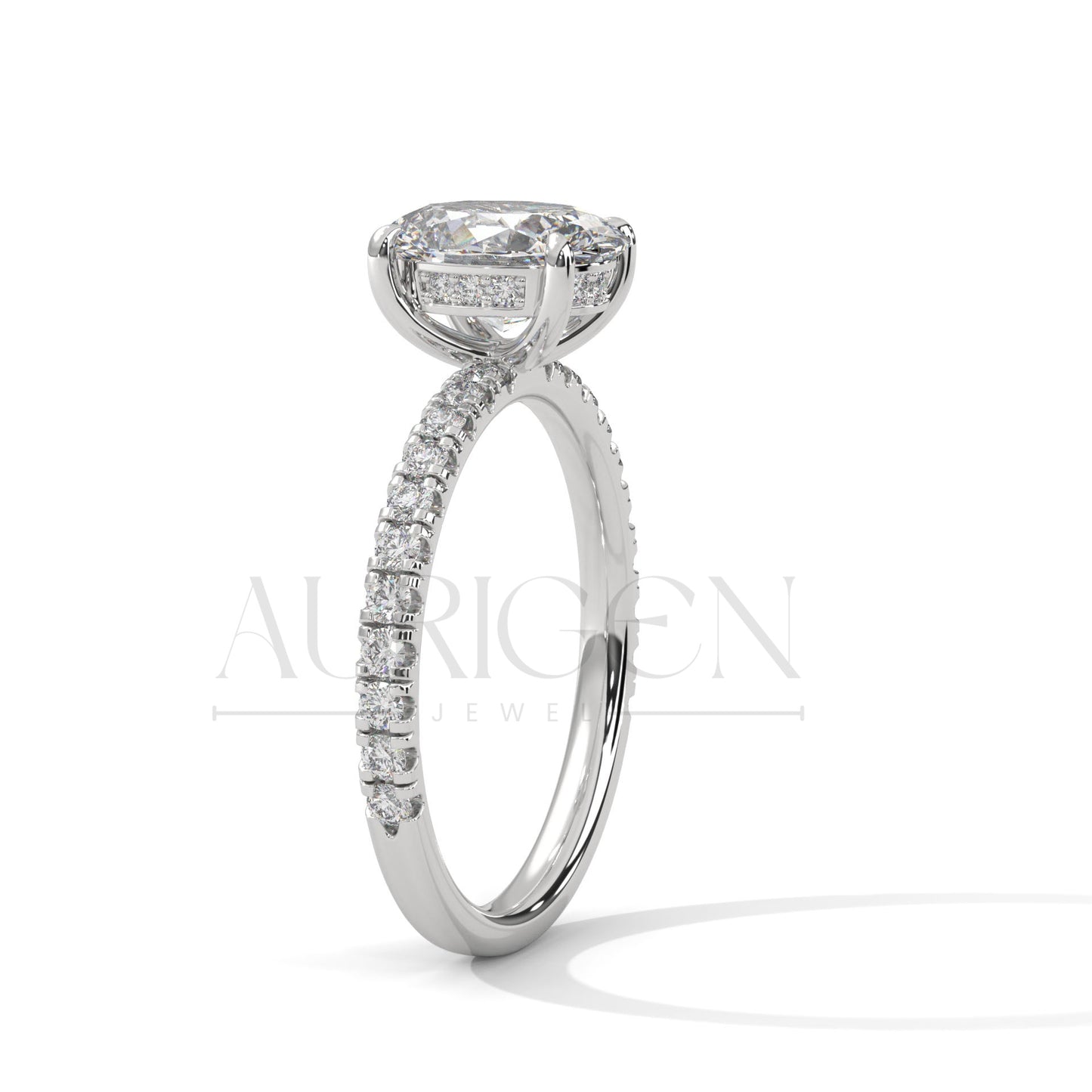 2.0 CT Oval Cut Diamond Pave Set Engagement Ring in 14K Solid Gold