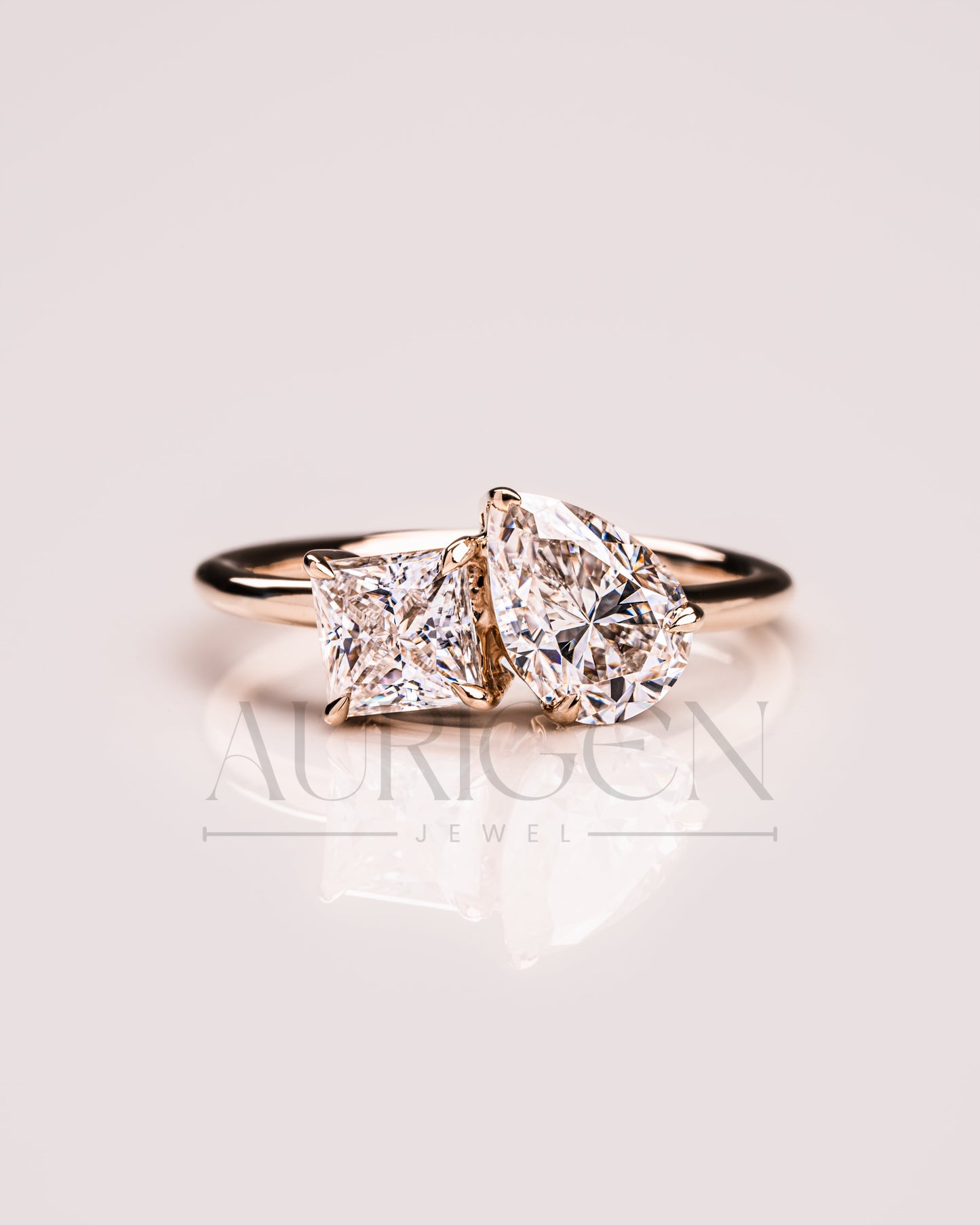 Toi Et Moi Princess and Pear Cut Moissanite & Lab Grown Diamond Engagement Ring