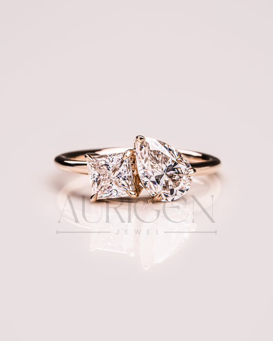 Toi Et Moi Princess and Pear Cut Moissanite & Lab Grown Diamond Engagement Ring
