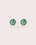 Unique Bezel Setting Stud Earrings - Green Round Cut Moissanite and Lab Grown Diamond