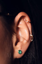 Unique Bezel Setting Stud Earrings - Green Round Cut Moissanite and Lab Grown Diamond
