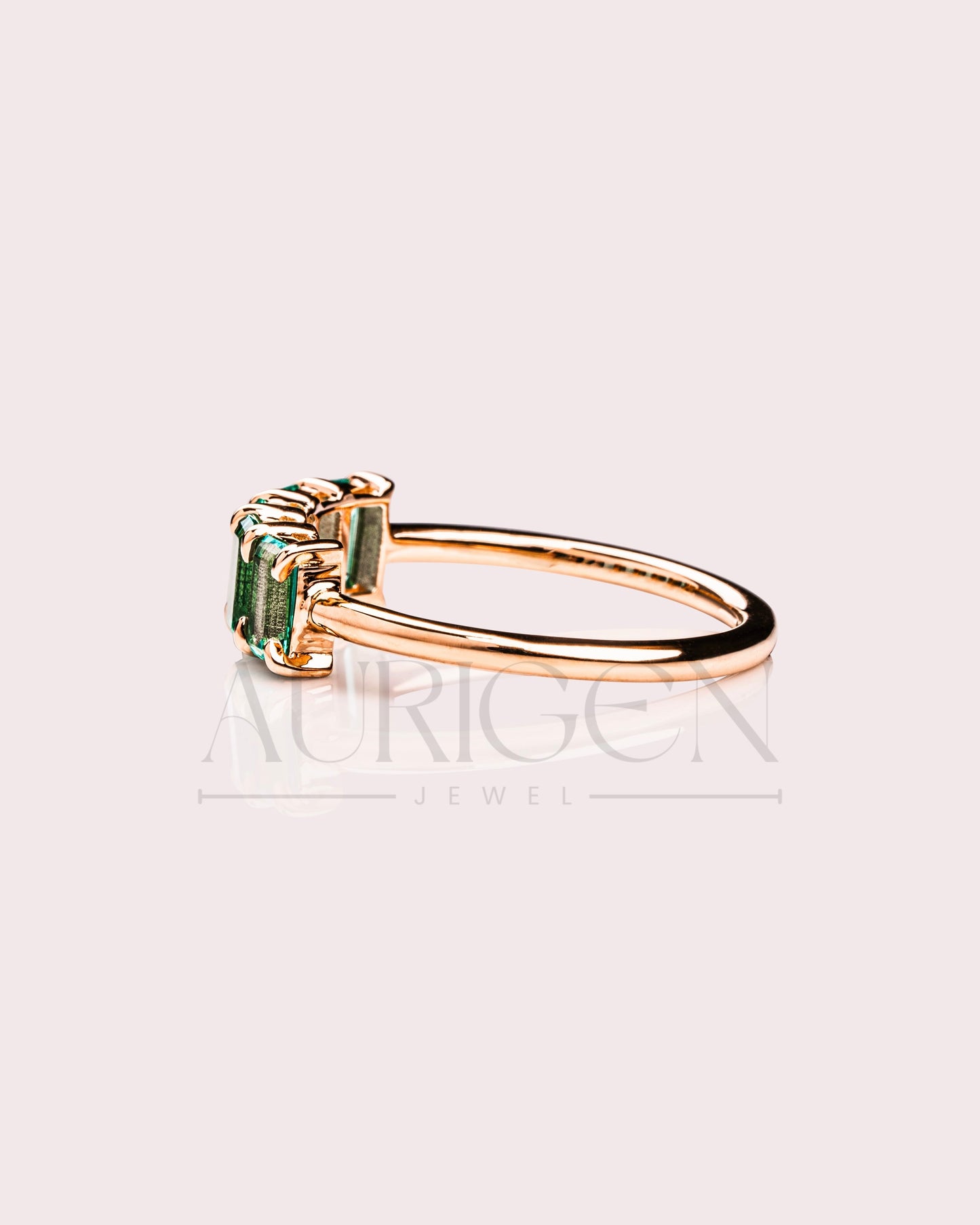 Moissanite and Leb Created 5-Emerald Cut Band in 18K Rose Gold