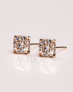 Sparkling Cushion Cut Stud Earrings – 14K Yellow Gold Lab Grown and Moissanite Diamond