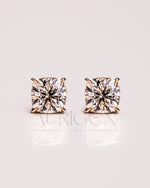 Sparkling Cushion Cut Stud Earrings – 14K Yellow Gold Lab Grown and Moissanite Diamond