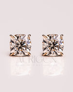Sparkling Cushion Cut Stud Earrings – 14K Yellow Gold Lab Grown and Moissanite Diamond