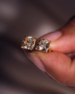 Sparkling Cushion Cut Stud Earrings – 14K Yellow Gold Lab Grown and Moissanite Diamond