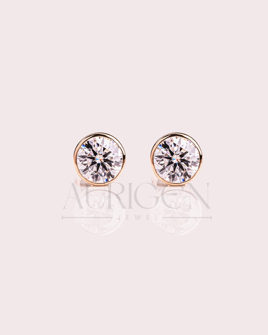 Brilliant Round Cut Bezel Setting Moissanite and Lab Grown Diamond Earrings