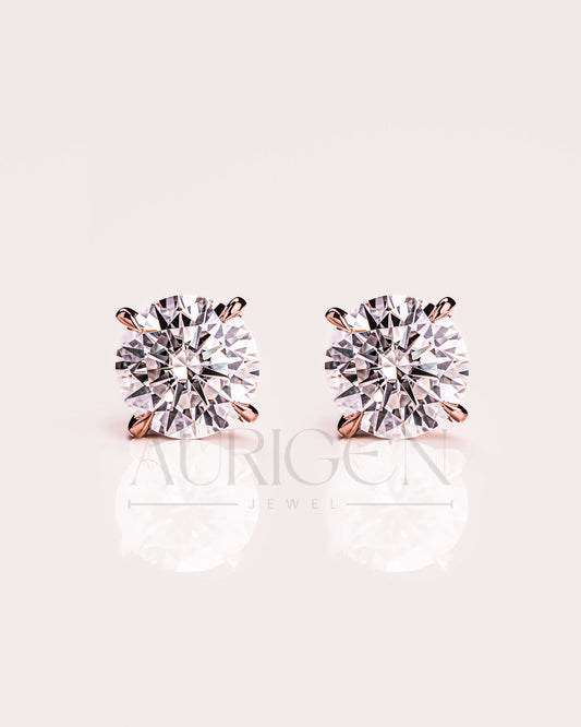 Stunning Round Cut Moissanite and Lab Grown Diamond Stud Earrings