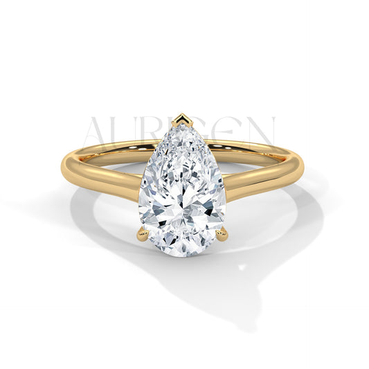 2 Ct Solitaire Pear Shaped Diamond Ring in Classic 14K Solid Gold
