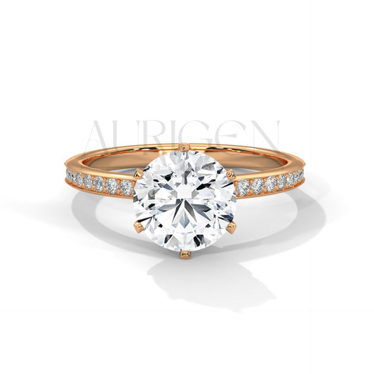2 Ct Round Brilliant Diamond Engagement Ring with Pave Rose Gold Band
