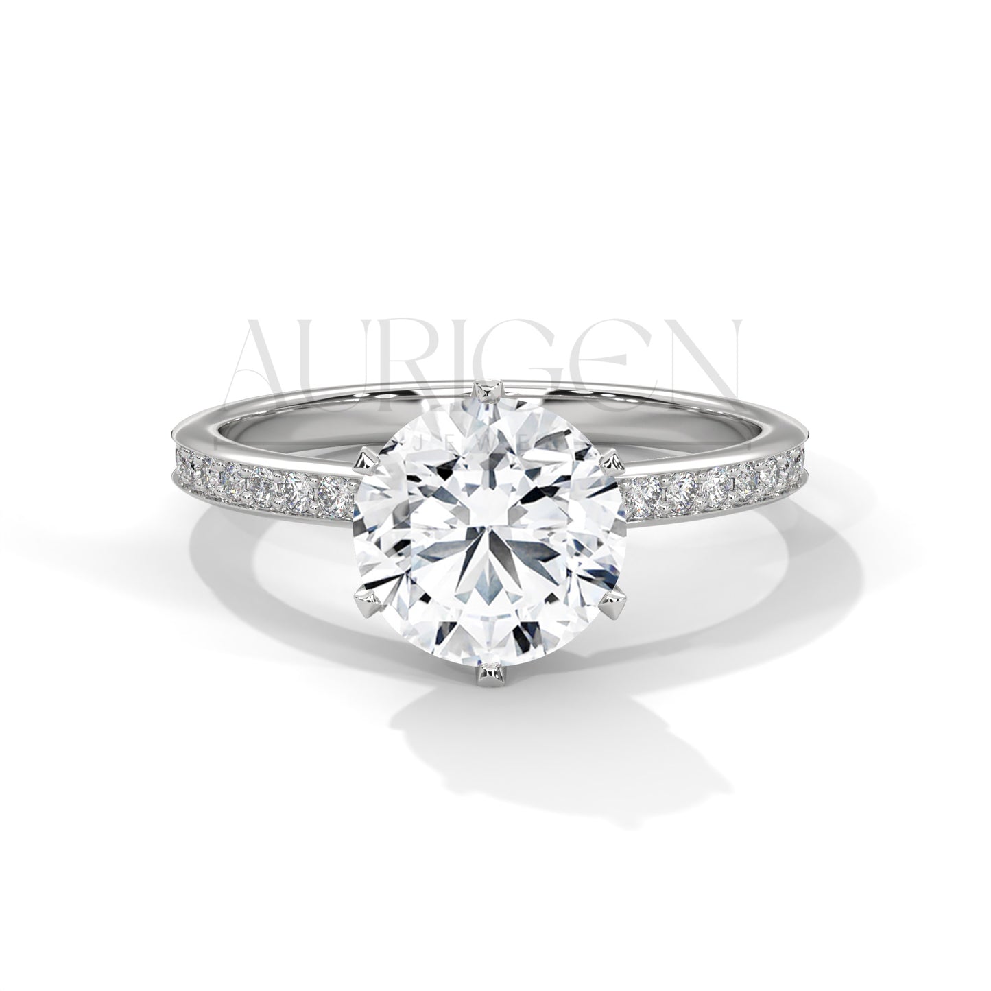 2 Ct Round Brilliant Diamond Engagement Ring with Pave Rose Gold Band