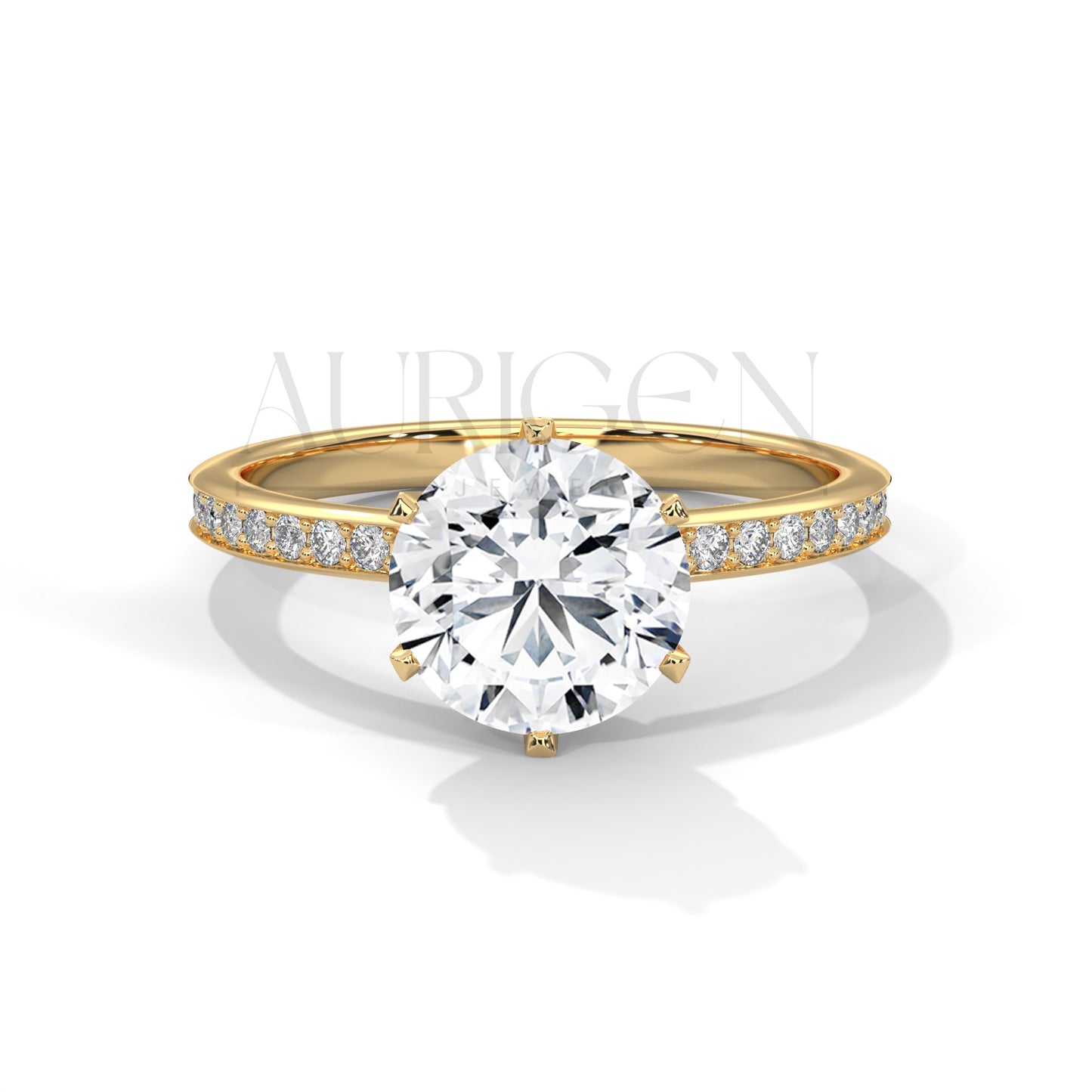 2 Ct Round Brilliant Diamond Engagement Ring with Pave Rose Gold Band