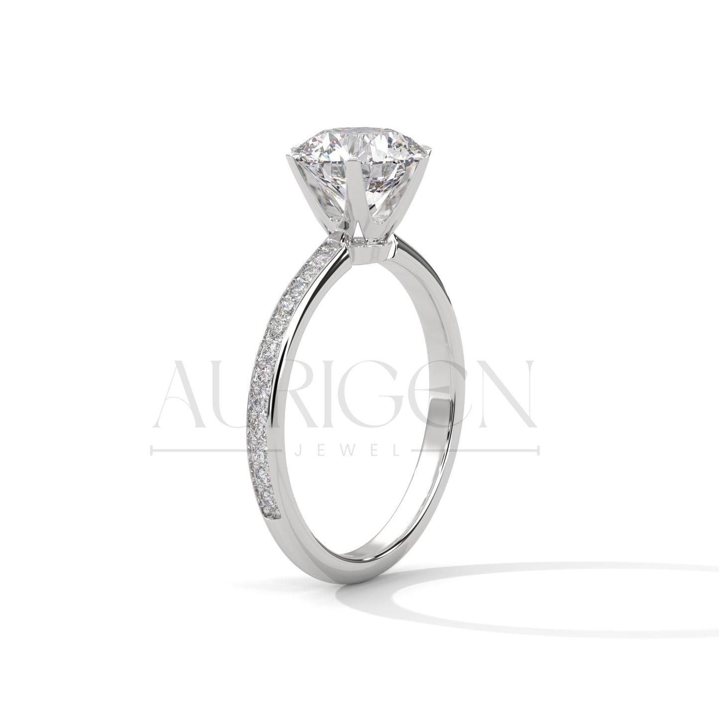 2 Ct Round Brilliant Diamond Engagement Ring with Pave Rose Gold Band