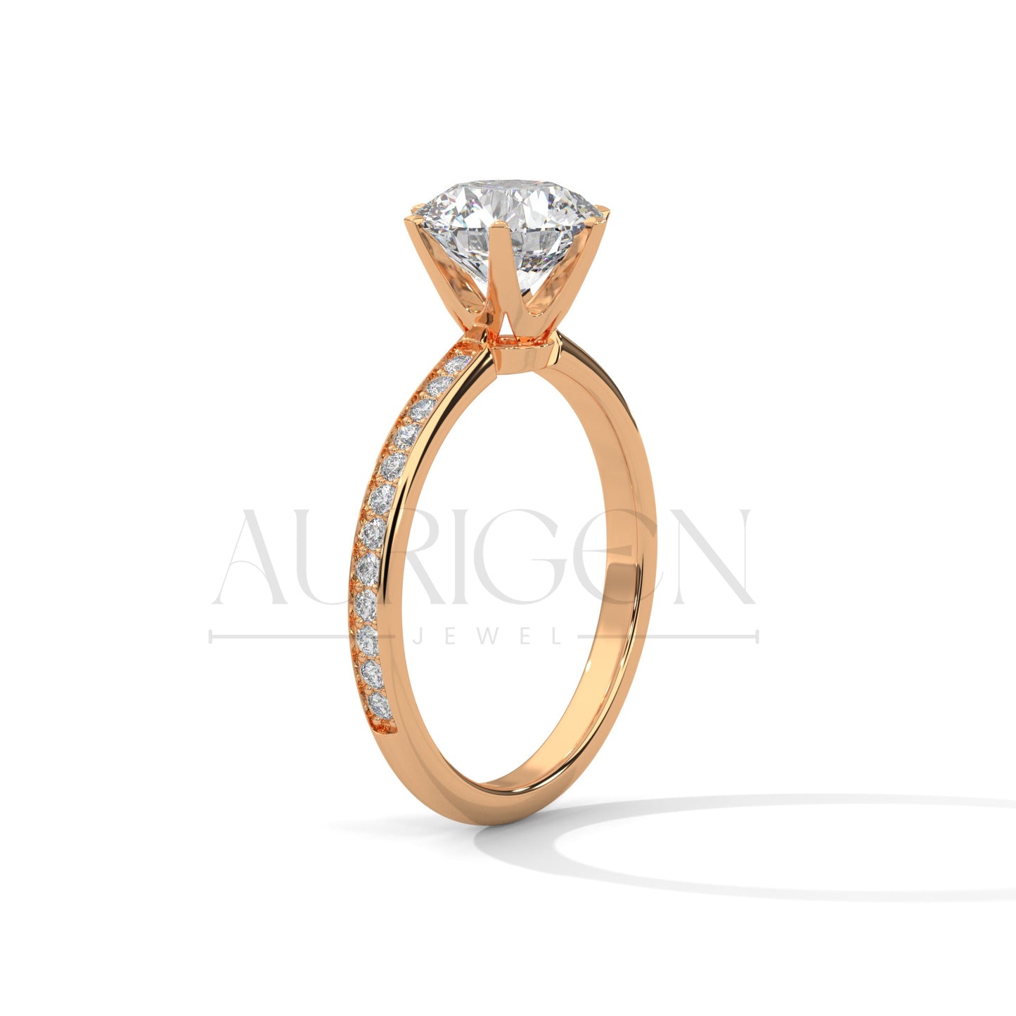 2 Ct Round Brilliant Diamond Engagement Ring with Pave Rose Gold Band