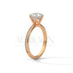 2 Ct Round Brilliant Diamond Engagement Ring with Pave Rose Gold Band