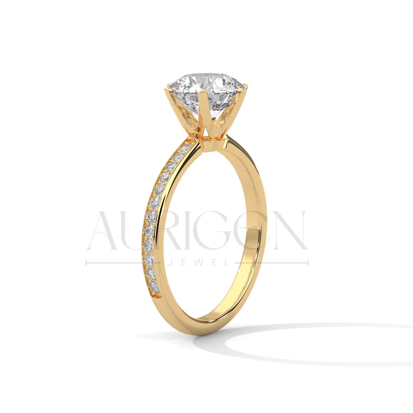 2 Ct Round Brilliant Diamond Engagement Ring with Pave Rose Gold Band