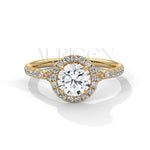 1 Ct Round Halo Diamond Engagement Ring in 14K Solid Gold with Pave Band