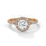 1 Ct Round Halo Diamond Engagement Ring in 14K Solid Gold with Pave Band