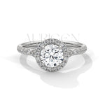 1 Ct Round Halo Diamond Engagement Ring in 14K Solid Gold with Pave Band