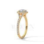1 Ct Round Halo Diamond Engagement Ring in 14K Solid Gold with Pave Band