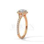 1 Ct Round Halo Diamond Engagement Ring in 14K Solid Gold with Pave Band
