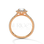 1 Ct Round Halo Diamond Engagement Ring in 14K Solid Gold with Pave Band