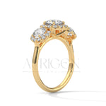 Three Stone Round Halo Diamond Engagement Ring in 14K Solid Gold