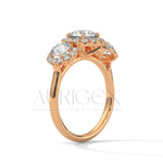 Three Stone Round Halo Diamond Engagement Ring in 14K Solid Gold