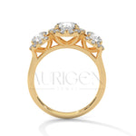 Three Stone Round Halo Diamond Engagement Ring in 14K Solid Gold