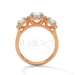 Three Stone Round Halo Diamond Engagement Ring in 14K Solid Gold