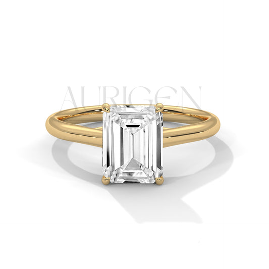 2 Ct Emerald Cut Solitaire Diamond Engagement Ring in 14K Solid Gold
