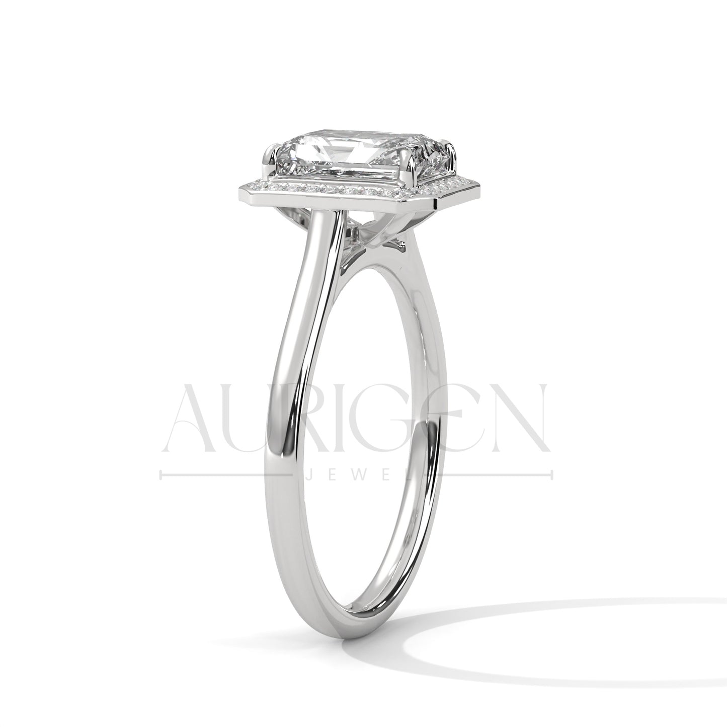 The Regal Radiance – 2.00 CT Emerald Cut Moissanite Halo Diamond Ring in 14K Solid Gold