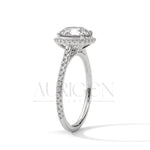 14K Solid Gold Round Brilliant Cut Diamond Ring with Halo and Pave Setting