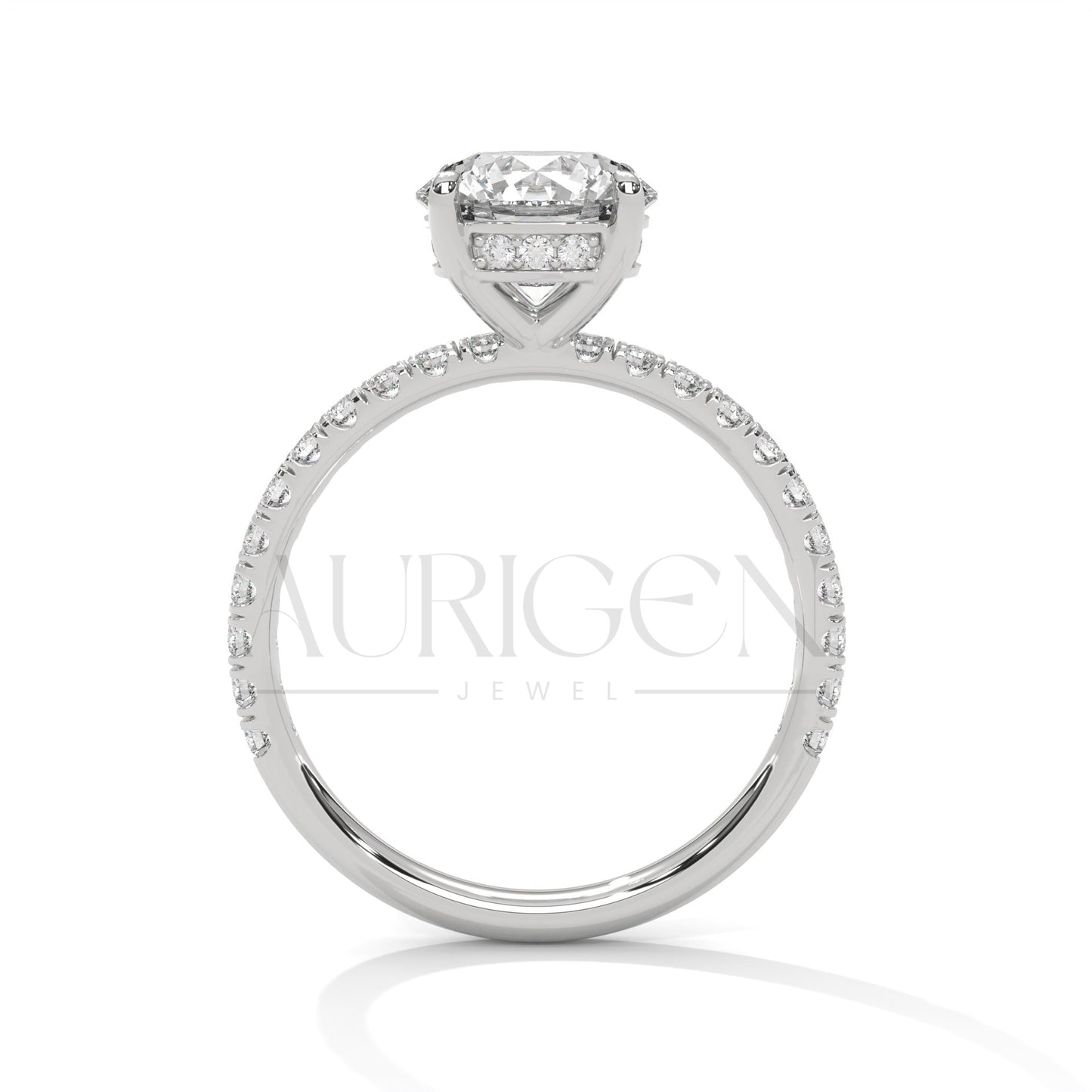 2.0 CT Round Brilliant Cut Diamond Pave Engagement Ring in 14K Solid Gold