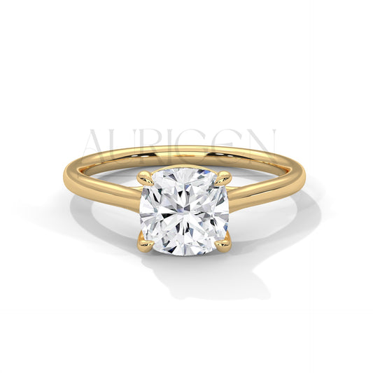 Cushion Cut Solitaire Engagement Ring in Classic 14K Solid Gold